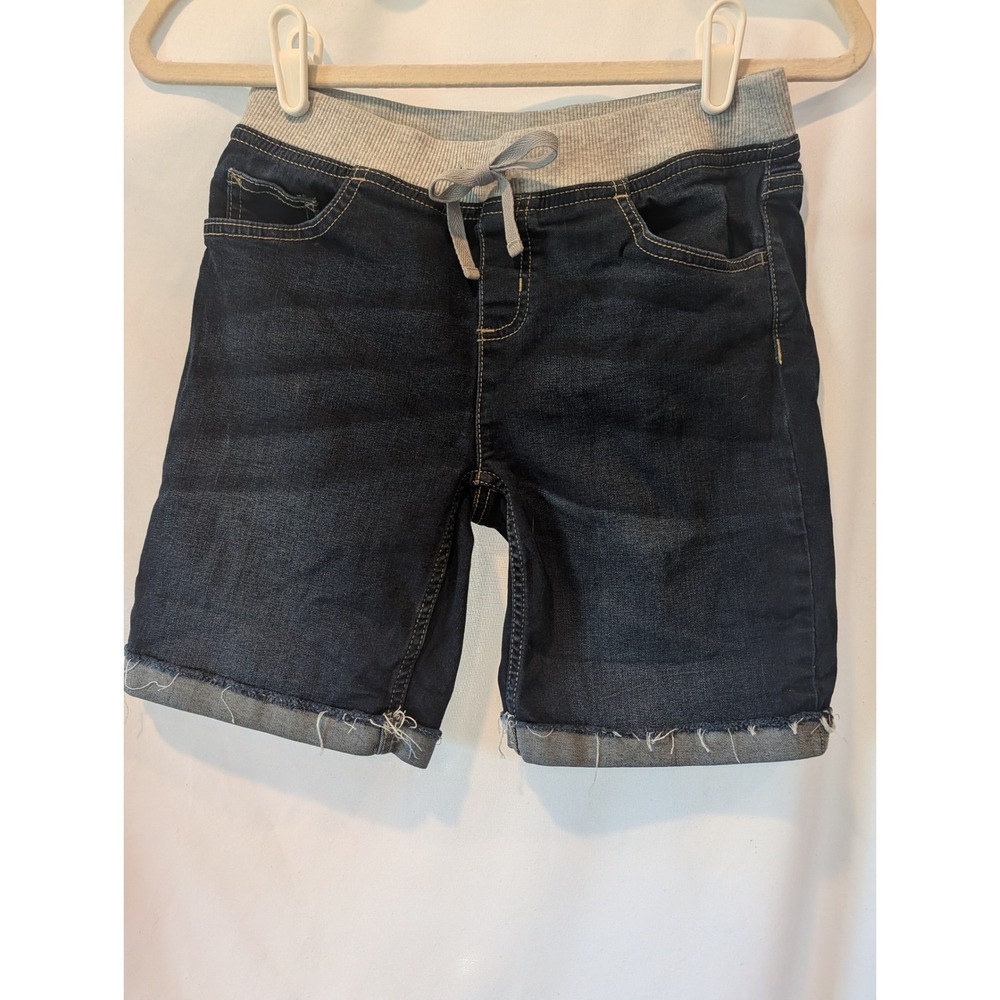 Justice Girls Denim Bermuda Shorts Dark Wash Raw hem Pull on Waist Size 14